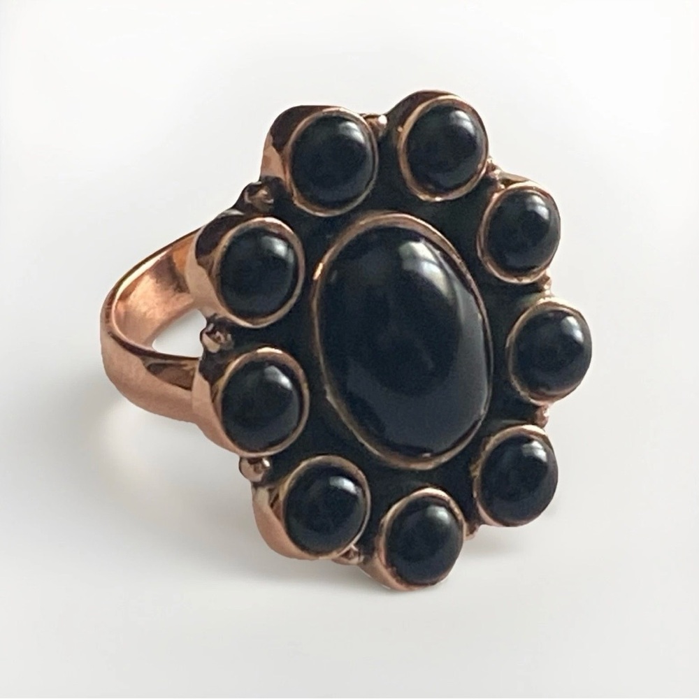 New Solid Copper Black Onyx Adjustable Flower Rin… - image 1